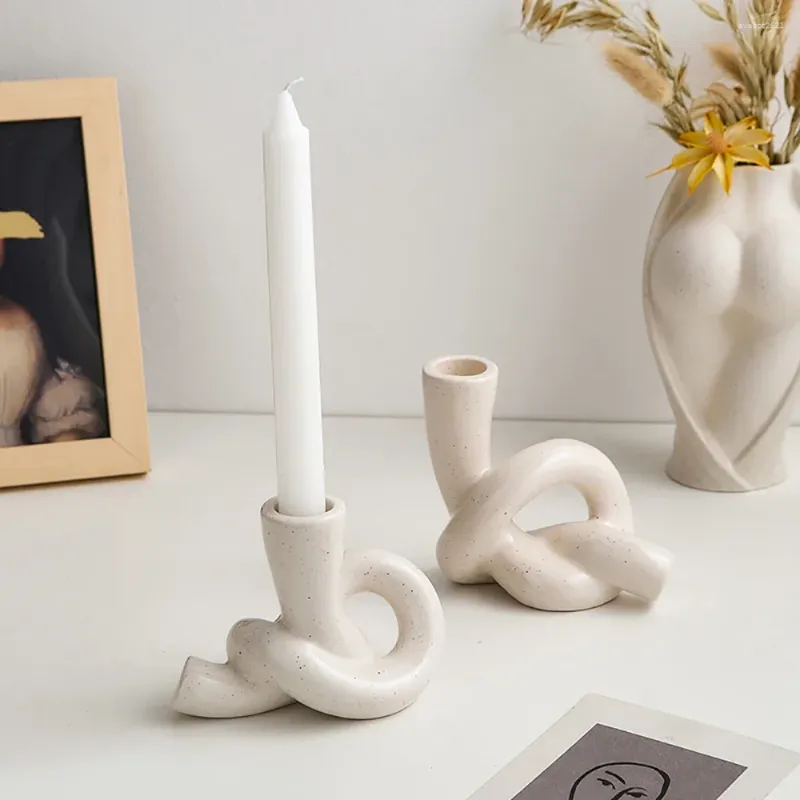 Candle Holders Aesthetic Knot Shape Candlestick Nordic Office Decor Handmade Ceramics Room Table Top Holder Wedding Ornaments