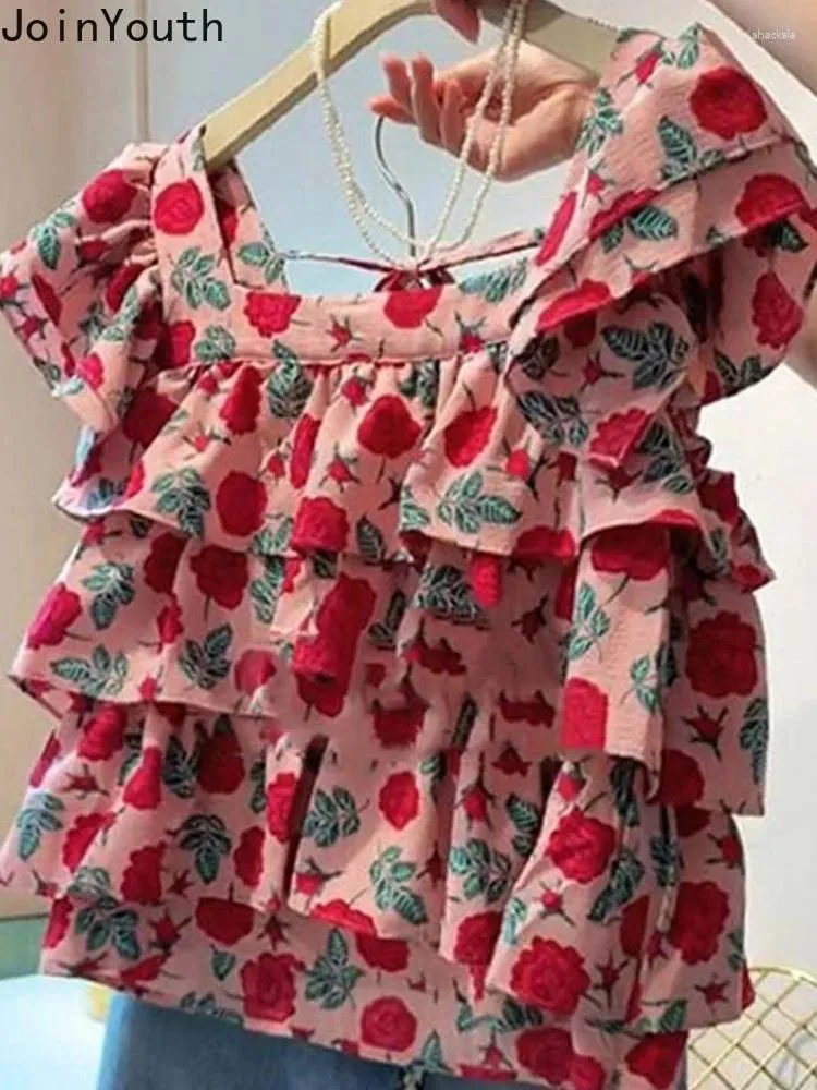 Women's Blouses Sweet Blusas de Mujer 2024 Fashion Summer Blouse For Women Flatr Sleeve Ruffles Shirts Floral Crop Tops Chiffon