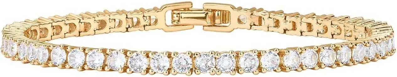 Pavoi 14K Gold Stated 3 mm Cubic Zirconia Classic Bransoletka tenisowa | Bransoletka złota damskiego | Rozmiar 6,5-7,5 cala