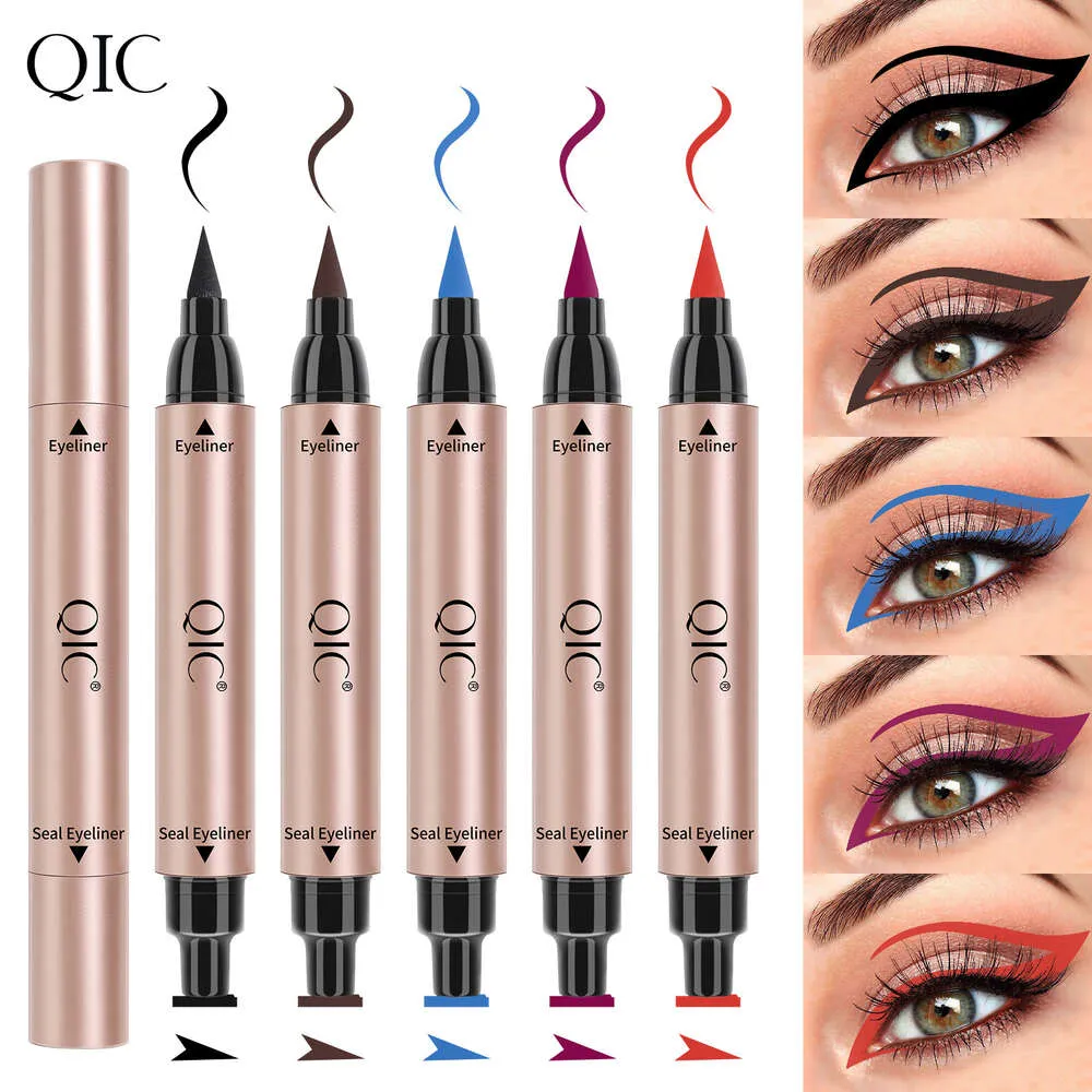 QIC Qini Renk Mührü Çift Kafa Üçgen Kanat Göz Kalemi Kalem 5 Renk Eyeliner Damgası