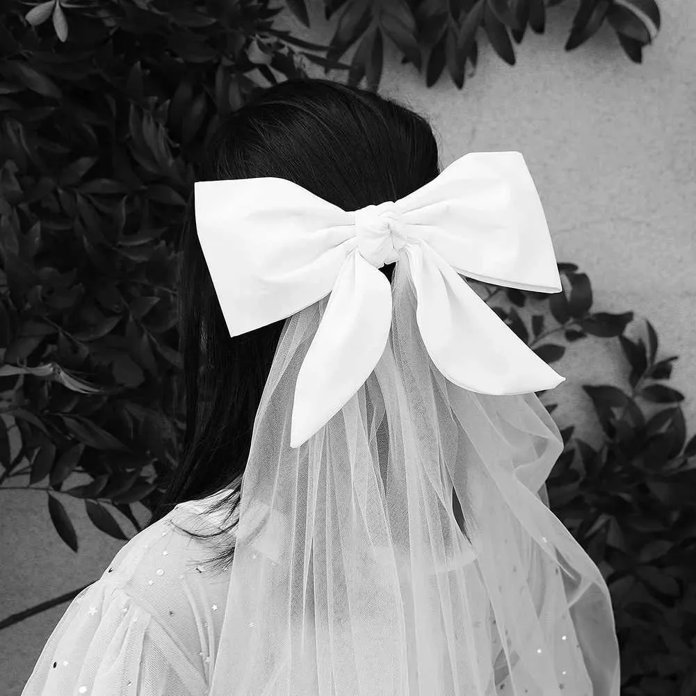 Haarschmuck Doppellagiger Mesh-Tüll Einfarbige Frauen Kurzer Hochzeitsschleier mit Clip-Bandkante Mitte Kaskadenbraut_voghion.com