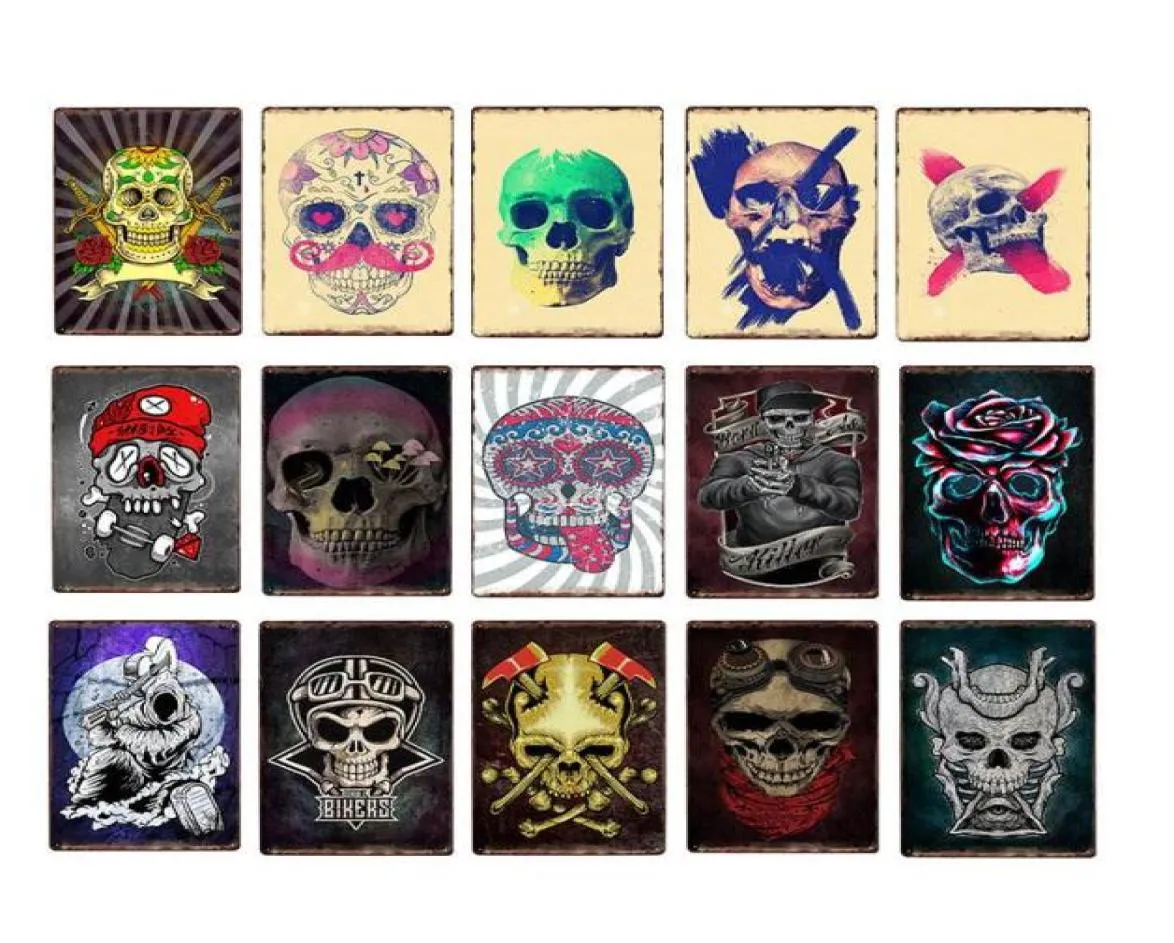 Metal Sign Retro Nieuwe Skull Tattoo Parlors Shop Tin Signs Plaat Top muziekfilm Posters Art Cafe Bar Vintage Metal Painting Wall Cla2119084