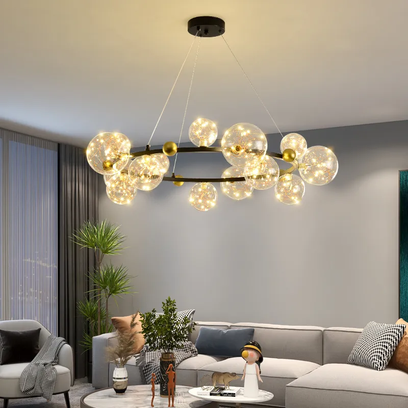 Postmoderne LED -Anhänger Lichter für Esszimmer Dekoration Nordic Decor Glass Ball Gold/Schwarze Hängsanhänger Lampenleuchten