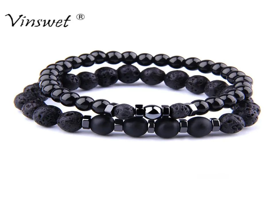 Bracelet pour hommes de la mode Bracelet de perles noires en pierre naturelle pour femmes Bijoux de charme fait à la main Gift Pulseira masculina bileklik7432507