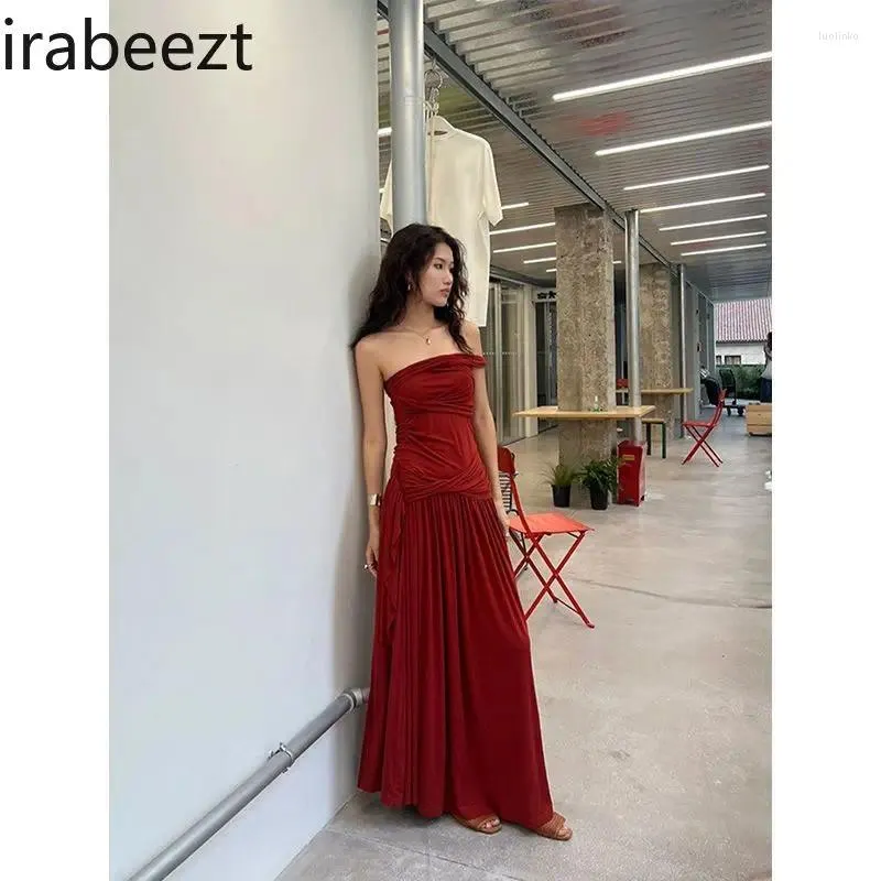 Повседневные платья 2024 Лето-стиль сексуальное без бретелек в однострочное платье для плеча красное узел узел узел.