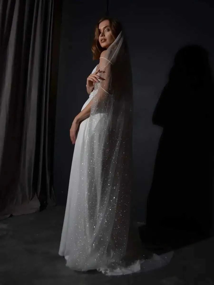 Schmuck 2 m lang Glitzer Hochzeitsschleier funkelnd einstufig mit Kamm Brautschleier Frauen Kopfbedeckung Braut Haarschmuck_voghion.com