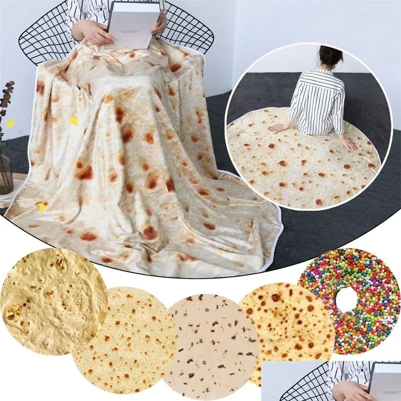 Filtar filt realistiska mat taco burrito tortilla mjuk flanell wrap novely kast adts bebisar och barn runda z 221018 drop d dht6w