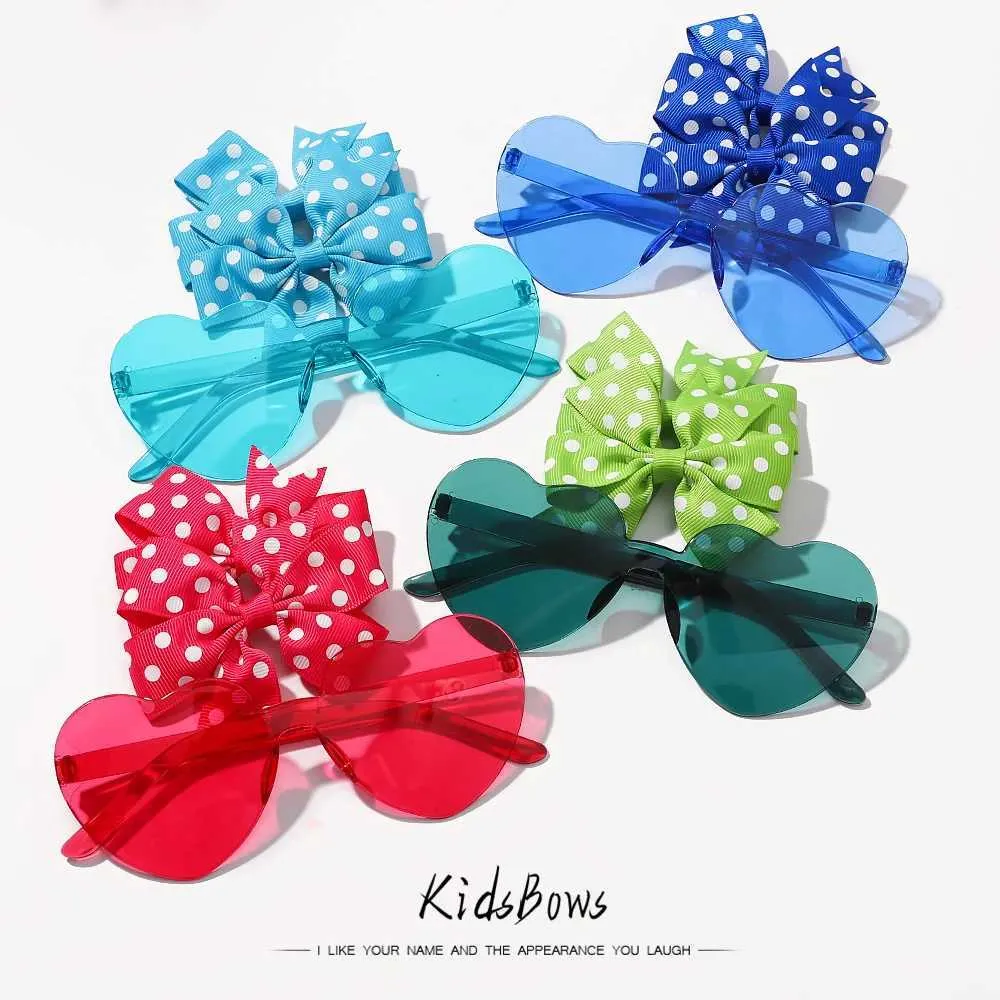 Haaraccessoires bril Haarclip Montage Polka Dots schattige haar Bow Hairclip met een funky hartvormige zonnebril voor meisjes Hair Pin Accesso