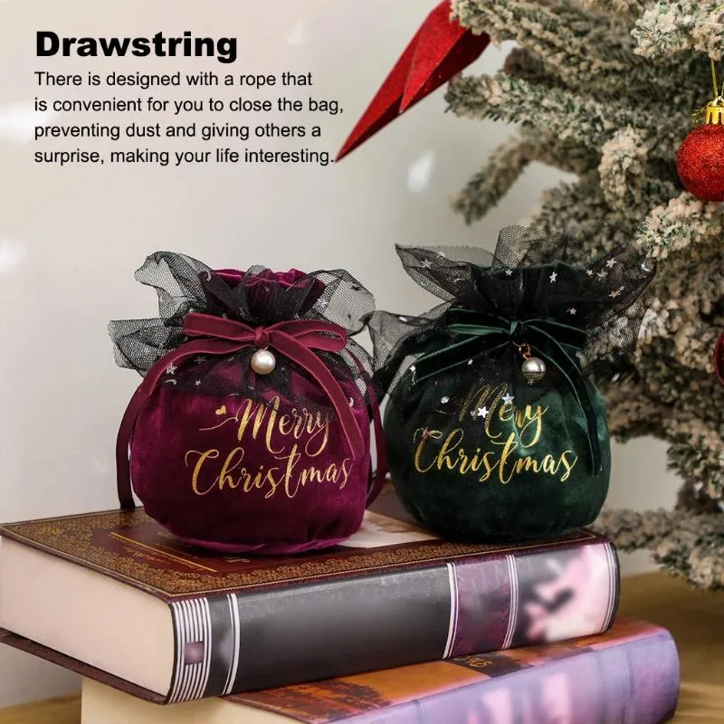 Present Wrap Pack med 4 julförvaringspåsar Holiday Drawstring Påsar Hållare