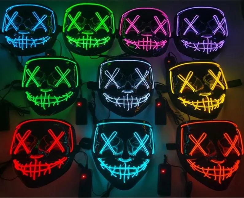 Halloween -masker LED LOGER GRAPPIGE Maskers The Purge Election Year Great Festival Cosplay Kostuum Supplies Party Mask4148046