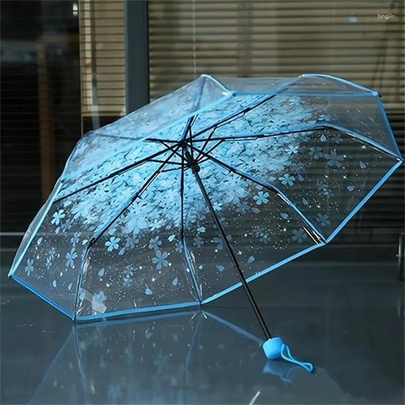 Paraplyer 1 st blommortryck Plastfällbart campingparaply