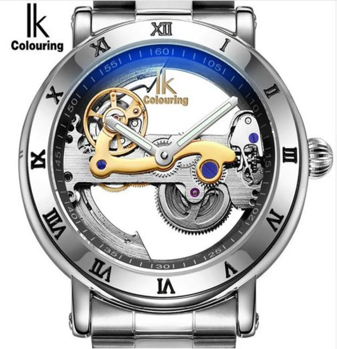 2019 IK Coloring Man Watch 5Atm Waterproof Luxury Transparent Case rostfritt stål Band manlig mekanisk armbandsur relogio mascul8904475