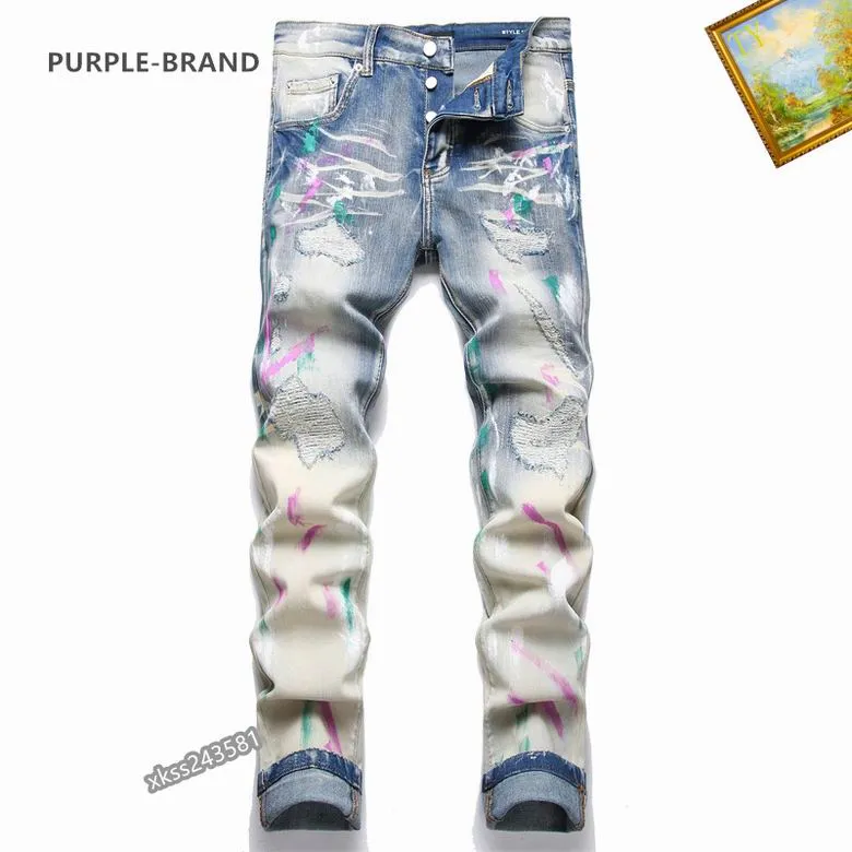 Мужские фиолетовые джинсы Дизайнерские джинсы мода расстроенные рваные байкеры женские джинсовые грузы для мужчин черные брюки Высококачественные моды мужские джинсы 07