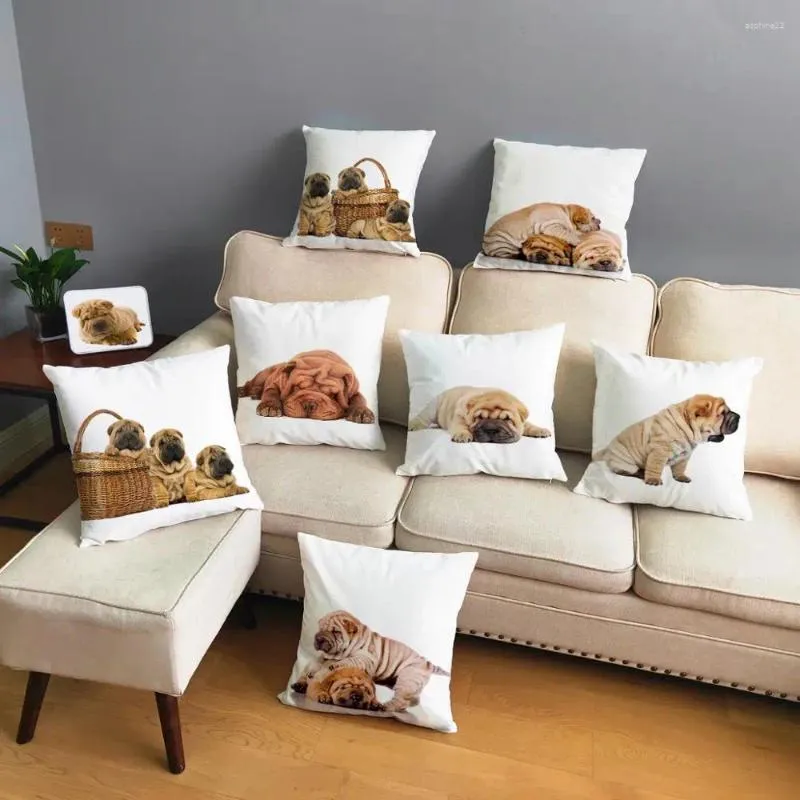 Oreiller mignon sharpei chien couvercle animal en peluche en bois de tissu en polyester re adapté pour le canapé de voiture intérieur décoratif repose