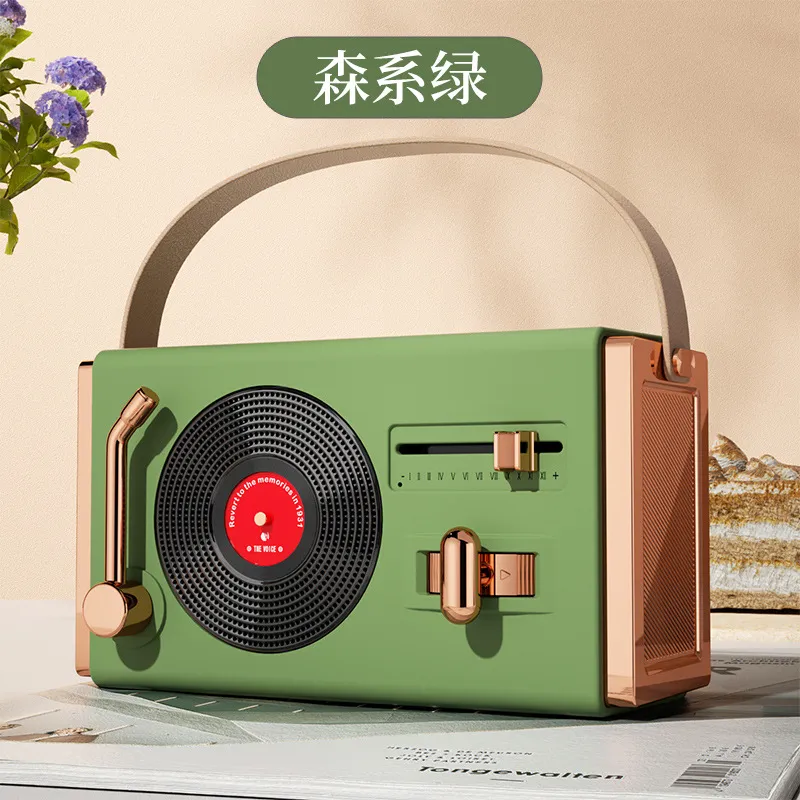 NEU Creative Mini Retro Bluetooth Lautsprecherkarte Einfügen USB Gift Black Leiter Rekord Maschine Desktop Tragbares Soundsystem