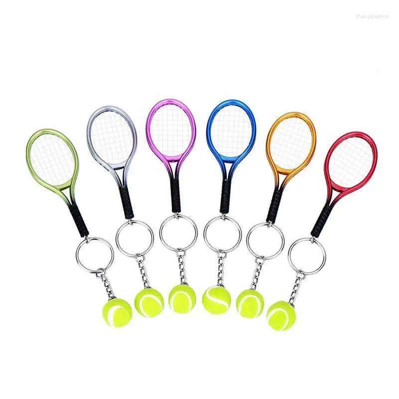 Keychains 6pcs Mini Tennis Racket Keychain Sport Ball Key Ring Hangschenken voor jongens Girls Vrienden