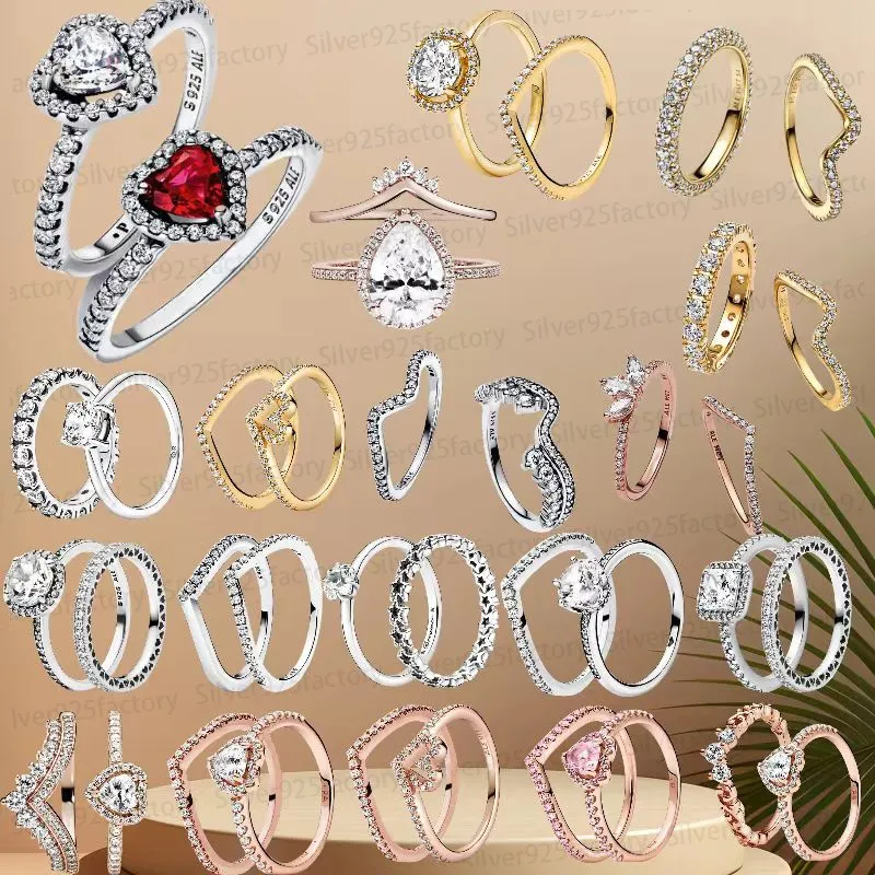 925 ANLAGES DE MEAL SIGNE SEULEMENT COEUR SET POUR LES FEMMES AVEUX RING CAD CZ Diamond Fine Jewelry Fit Pandoras Luxury Designer Rings avec cadeau de fête d'origine