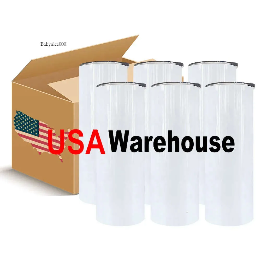 US STOCK 25Pc/Carton 20Oz STRAIGHT Water Bottles Blank Sublimation Tumblers Car Mugs Coffee Tea Cups With Lid And Plastic Straw 0514
