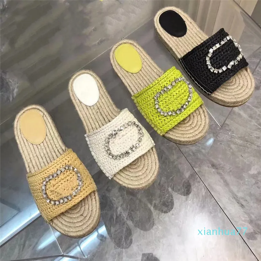 15A 2024 Women's Slippers Summer Sexy sandals Designer straw woven platform sandals Flats Fashion old shoes women beach comfortable outerwear shoes