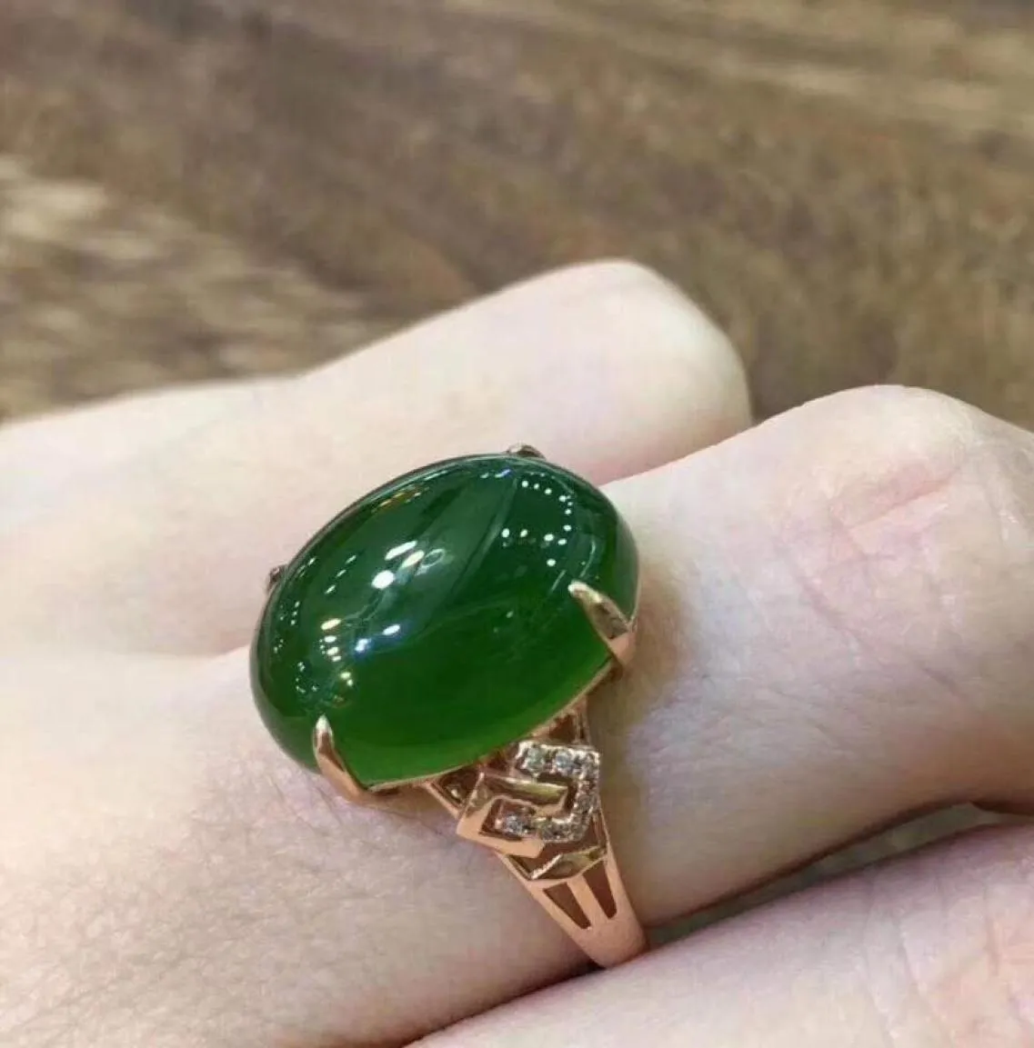Pierścienie klastra Real Natural Jade Ring Stone Solid 925 Srebrna moda 5440137