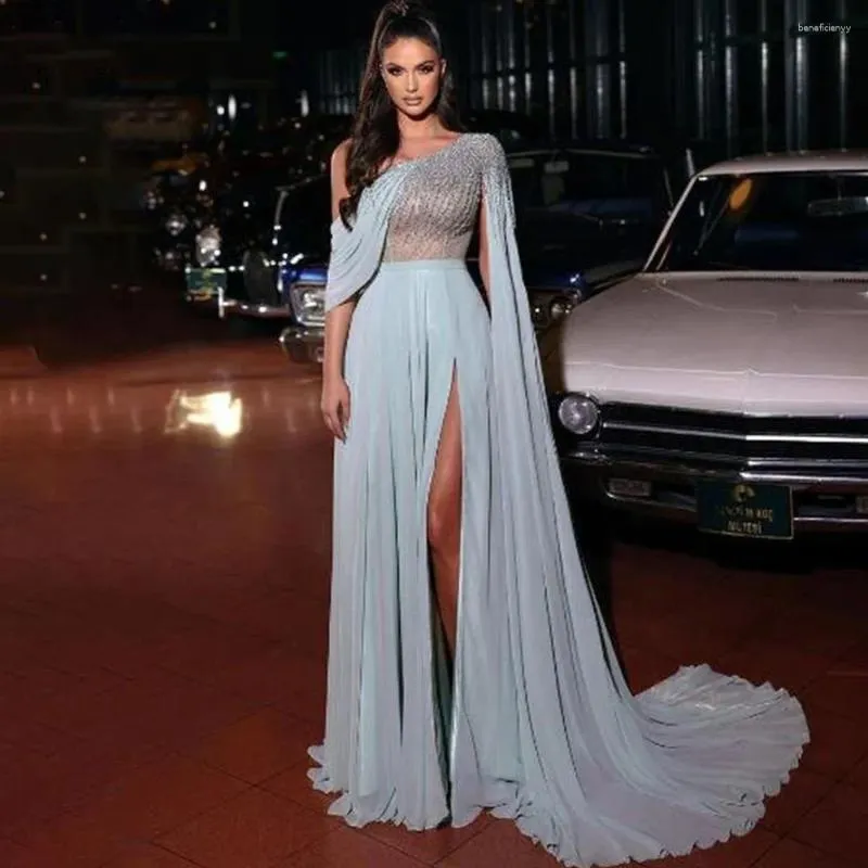 Вечеринка платья светло-голубые блеск выпускной за одно плечо a-line bidge beadings Вечернее платье Saudi Arabia знаменитость платья