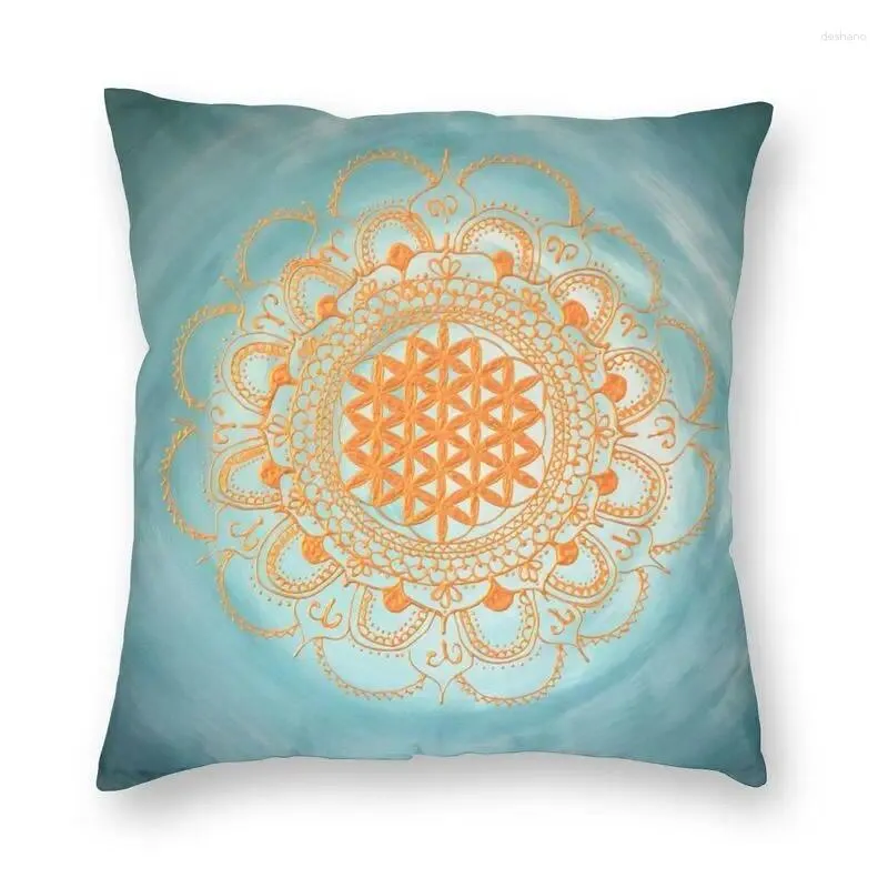 Kissen weiche Blume des Lebens Mandala Ozean Gold auf türkiser Wurf Hasse Home Decor Yoga Meditation Cover für Wohnzimmer