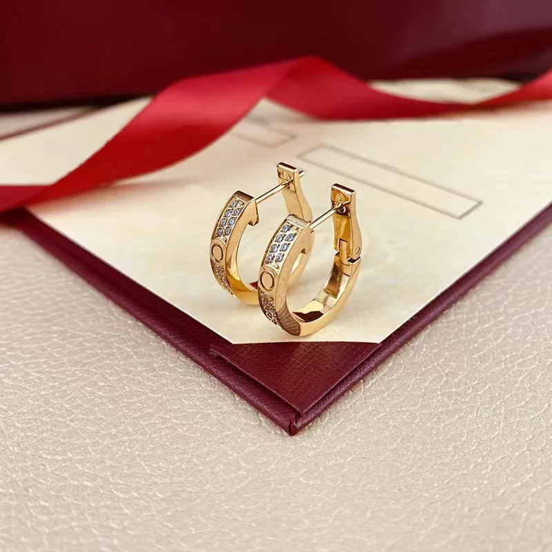 Double row of diamond horseshoe earrings Fashion earrings Set with diamonds full of diamond couple stud High quality 18K gold will not fade