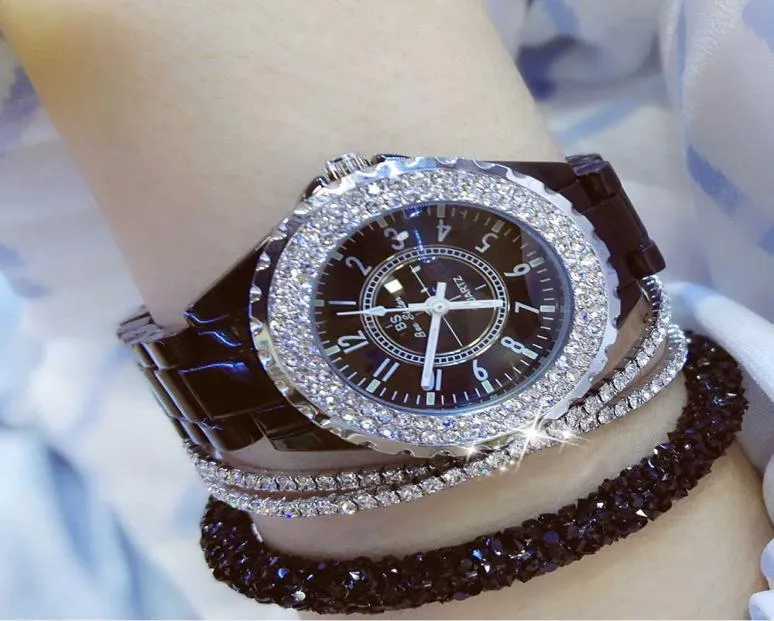 Crystal Starlight Quartz Watch Relogio feminino Luxury Dres Ratches White Ceramic Diamond Wristwatches 2106039219643