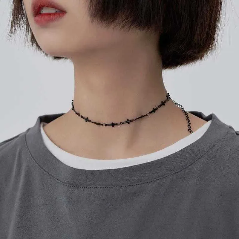 Chokers Vintage Punk Black Cross Halsband Mens Gothic Hip Hop Metal Chain Necklace Jewelry Gift 2023 New D240514