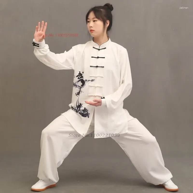 Roupas étnicas 2024 Chinês Tai Chi Training Exercício Tops Calças Definir artes marciais Print Print Uniform Team Performance