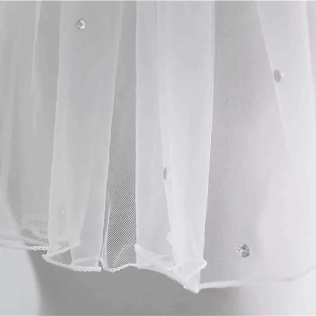 Jewelry Crystal Bridal Veils Short 1 Tier Soft Mesh With Comb Wedding Party Bride Hair Accessories for Women and Girls_voghion.com