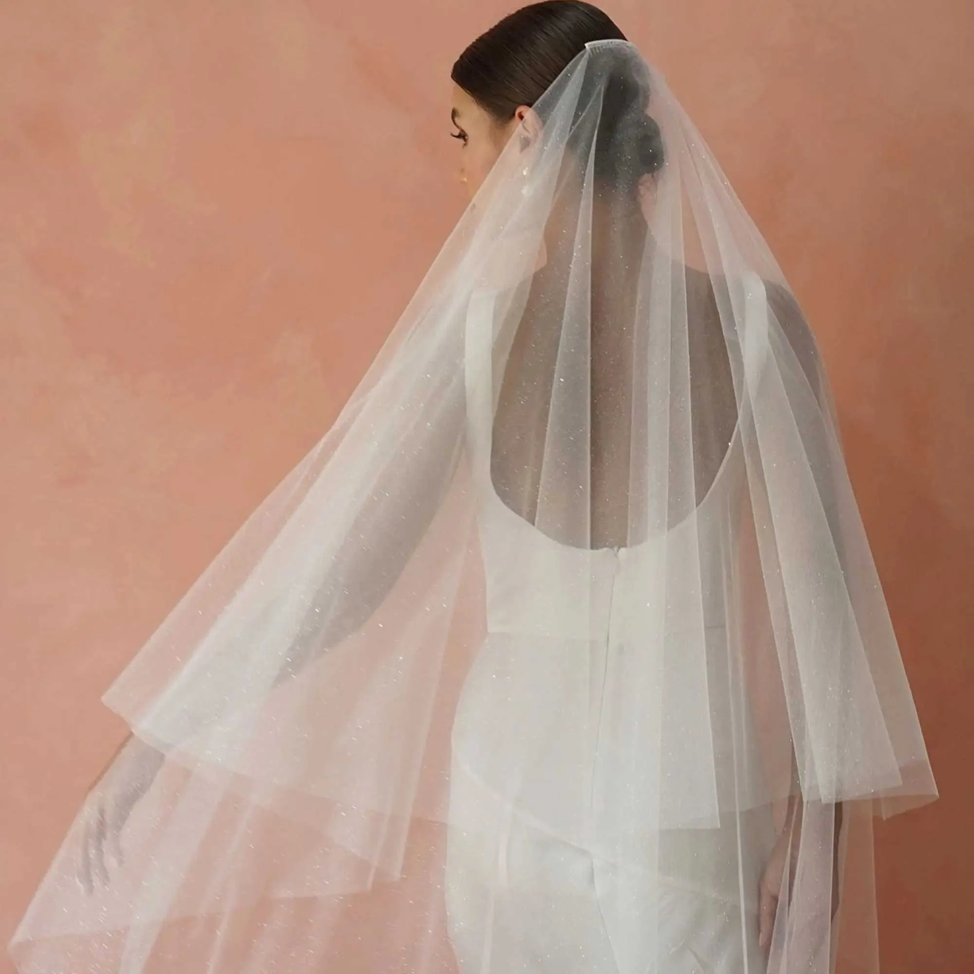 Hair Jewelry V90 Sparkle Veil Drop Bridal Veils 2 Tiers Blusher Soft Tulle with Comb Cover Face Wedding Accessories for_voghion.com