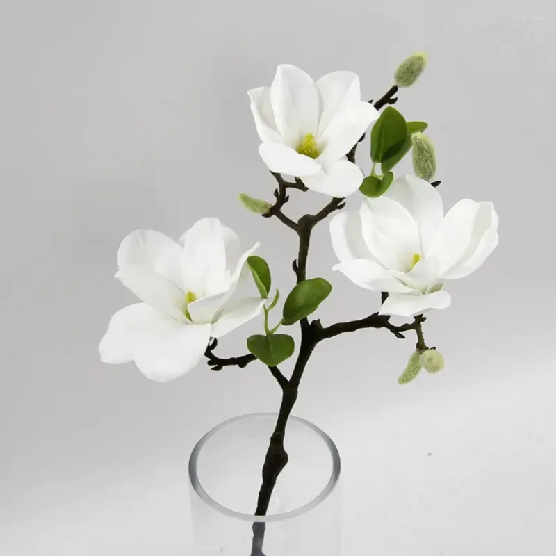 Fiori decorativi 3 teste artificiali open magnolia ramo di casa decorazione del matrimonio sala da tavolo vaso per vaso floreale flores flores fai da te