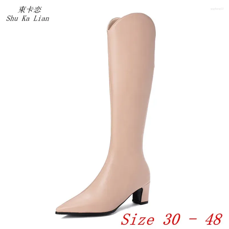 Stövlar Spring Autumn Women Knee High Heel Shoes Lår litet plus storlek 30 31 32 33 - 41 42 43 44 45 46 47 48