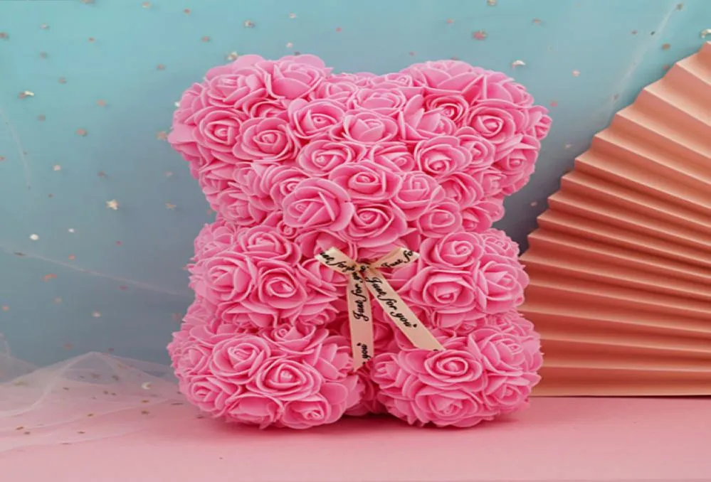 25cm 17 couleurs Creative Teddy Bear Fleurs PE Rose Flower Party Décoration de mariage Romantic Valentines Day Cadeaux Red Pink7295694