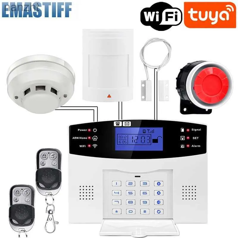 Alarmsysteme Tuya WiFi GSM Alarmsystem 433MHz Home Einbrecher Sicherheitsalarm Wireless Detektor Rauchtür Fenstersensor Tuya IP -Kamera WX