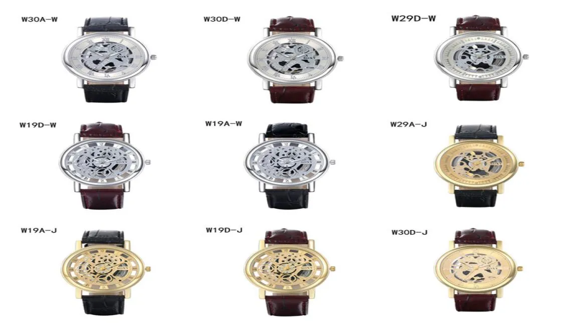 Gift Quartz Pols Horloges Fashion Business Strap WatchPower Reserve Hollow analoge modellen Mens Horloges 6 stuks veel mix COL3549759