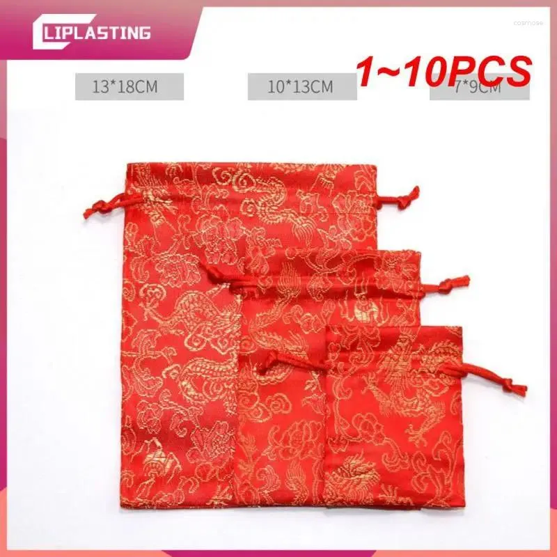Present Wrap 1-10pcs kinesisk stil broderi 7x9 10x13 13x18cm justerbara smycken förpackning tygpåse dragstring bröllop förvaring påsar