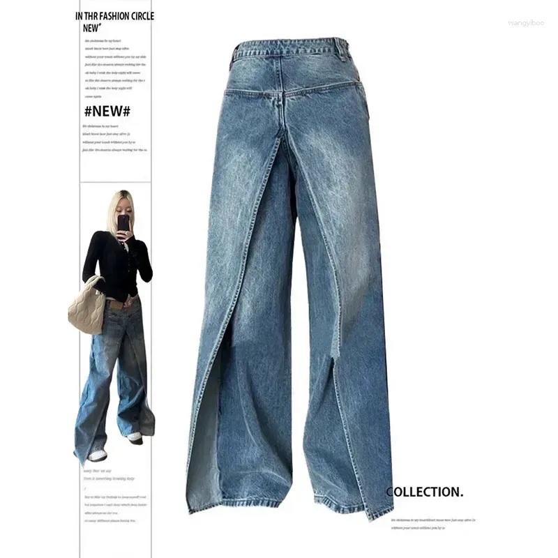 Jeans femminile femminile blu y2k vintage ad alta vita pantaloni da cowboy estetici harajuku pantaloni in denim