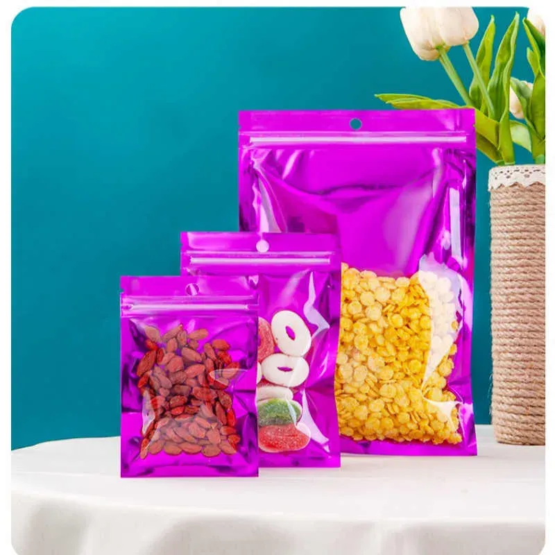 Aluminum Foil Mylar Packaging Bags Colorful Zipper Lock Seal Sealable Pouch For Supermarket Food Snacks Dried Fruit Coffee Dry Herb Flowers Candy Long Term Storage