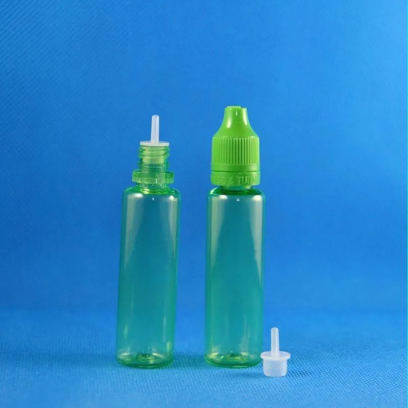 100 set/lotto da 25 ml bottiglie di gocce in plastica verde unicorno bottiglie resistenti ai bambini punta sottile lunga e succo di vapore liquido e-liquide da 25 ml chhn