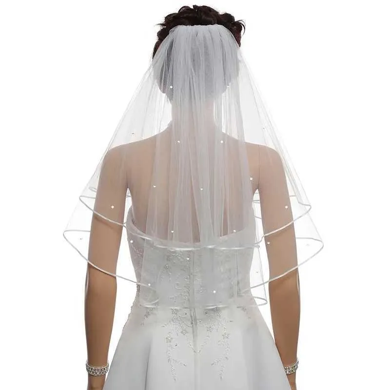 Voile de mariée avec bordure en ruban et perles pour mariage_voghion.com