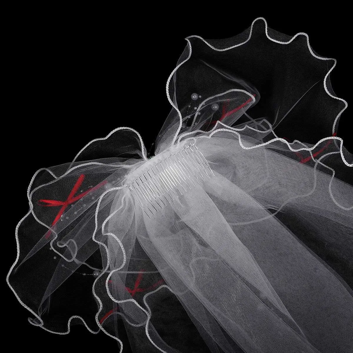 Haarschmuck Doppellagiger Mesh-Tüll Einfarbige Frauen Kurzer Hochzeitsschleier mit Clip-Bandkante Mitte Kaskadenbraut_voghion.com