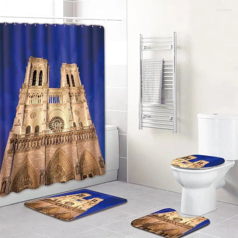 Bath Mats Notre Dame De Paris Printed Shower Curtains Set Polyester Bathroom Curtain 180x180cm With Mat