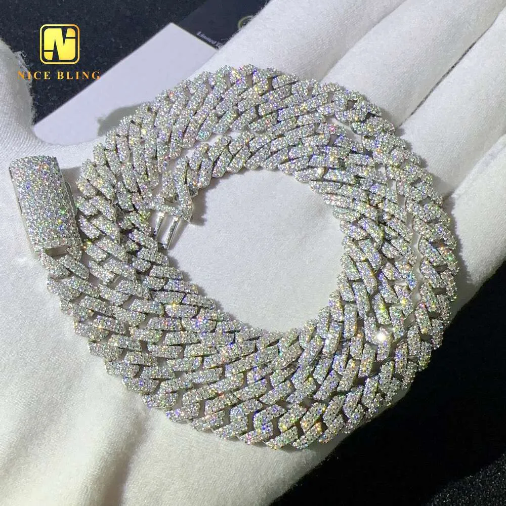 Prix pas cher 2 rangées Sier Chaines Vente Hot Sale Moissanite Diamond Cuban Link 8 mm Bracelet de collier de pendentif Bijoux Hip Hop