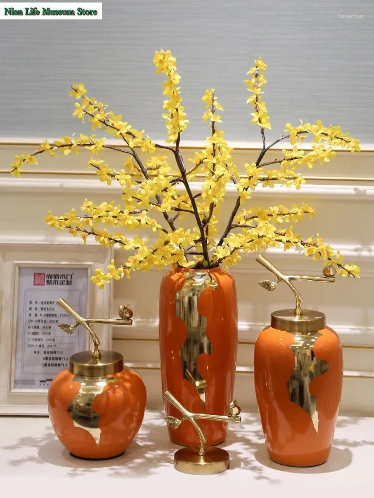 Vases American Luxury Ceramic Gilt Murbings Salon Simulation de bureau Ustensiles Fleur Decoration Home ACCESSOIRES FLORAL