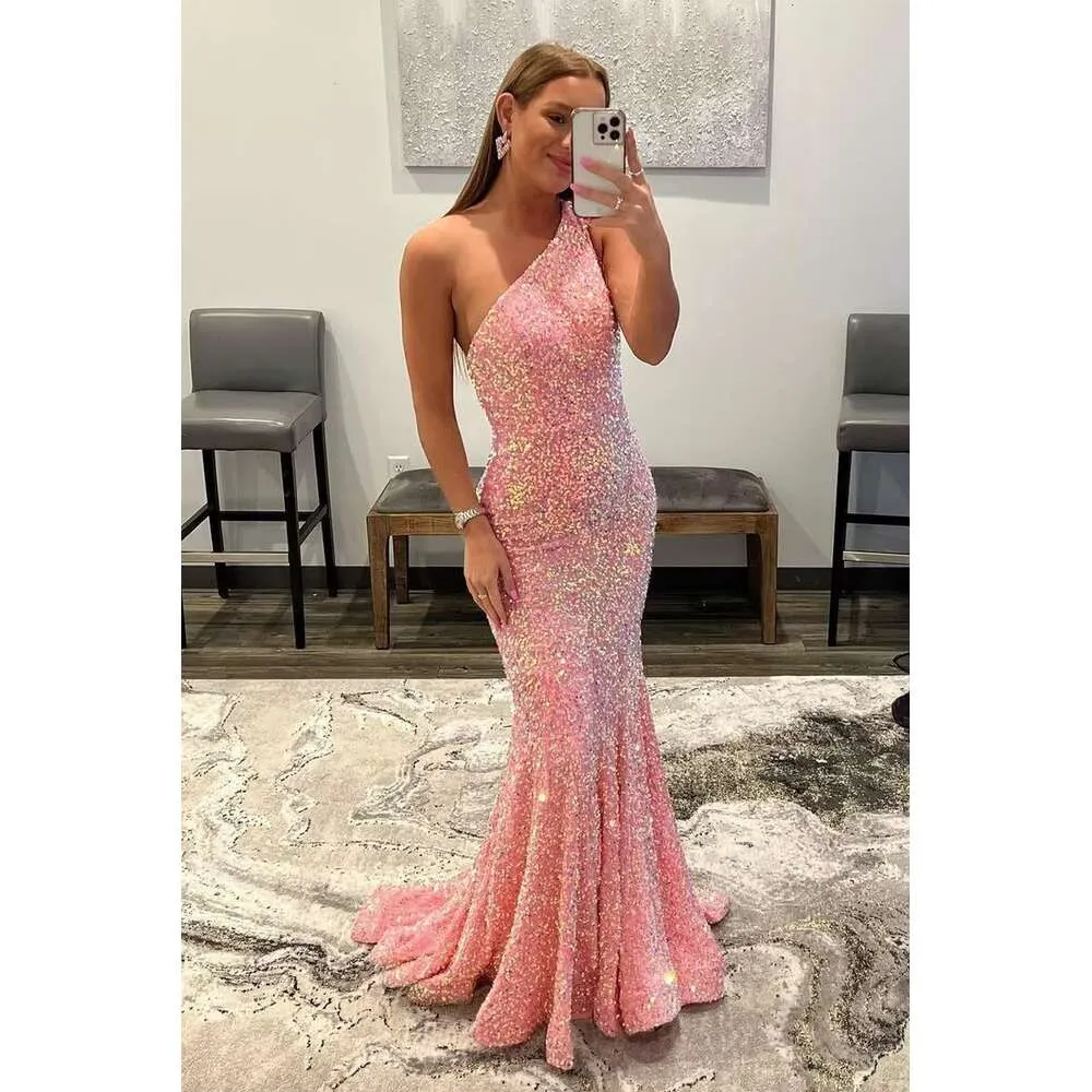 Sparkling One Shoulder Sequin Mermaid prom dress - Sier Size 8