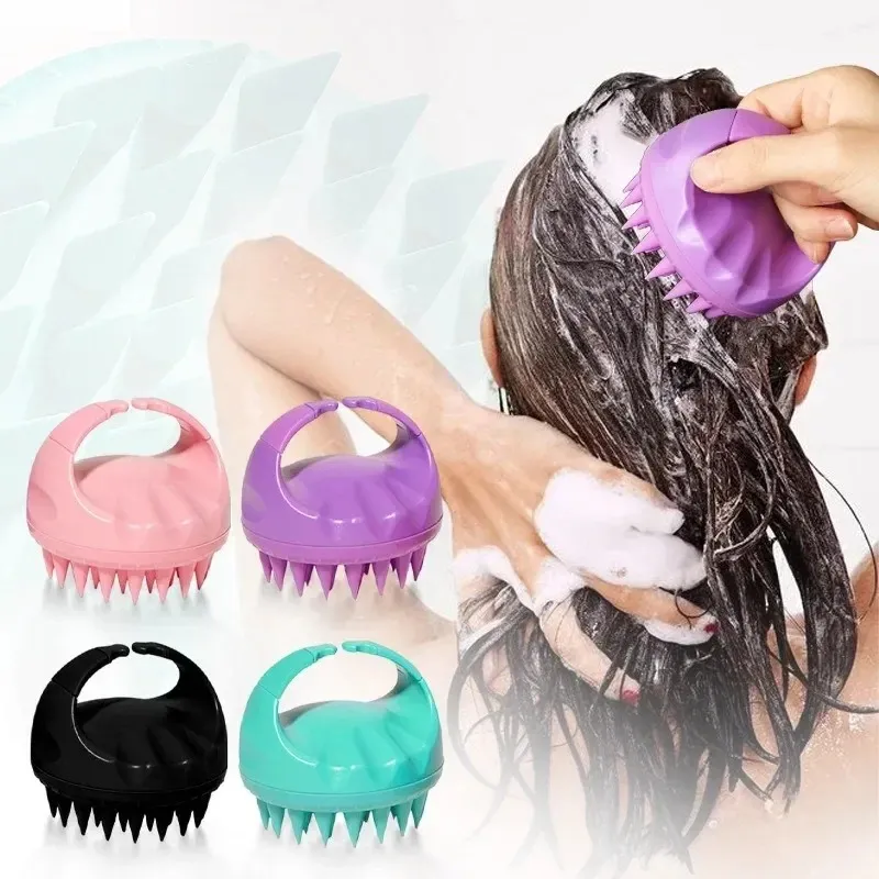 La brosse de shampooing Wanmei ne blesse pas les cheveux, la brosse de massage à double utilisation humide en silicone, les cheveux lisses de douche, la forme de la main Shampo circulaire