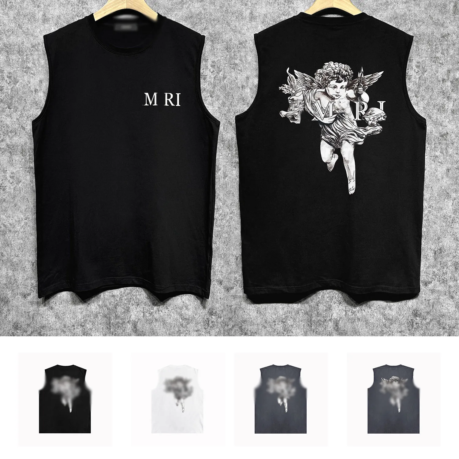 24SS NIEUWE Designer Mens Summer Tank Tops Trendy Brand Fashion Ademende mouwloze T Shirts Sport Training Loose Vest Zjbam061 Gevulde Angel Sketch Gedrukt vest