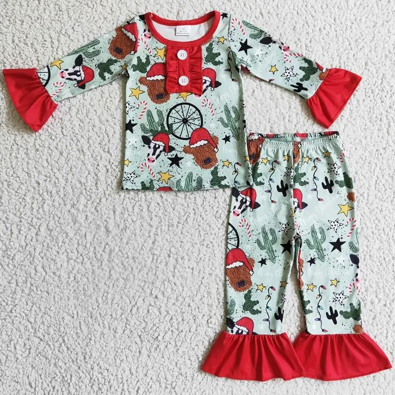 Set di abbigliamento per bambini abiti firmati ragazze pajamas set di mucche natalizie boutique bambina abbigliamento da sonno abbronza